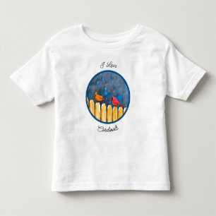 Camiseta Infantil Cardeais na pintura de cerca - Arte original