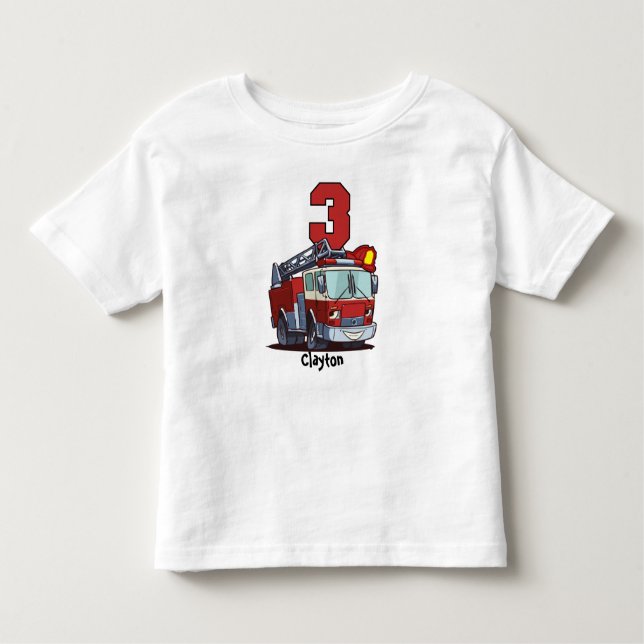 Camiseta Infantil Carro de bombeiros do aniversário de 3 anos (Frente)