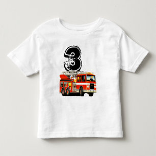 Camiseta Infantil Carro de bombeiros do vermelho do aniversário de 