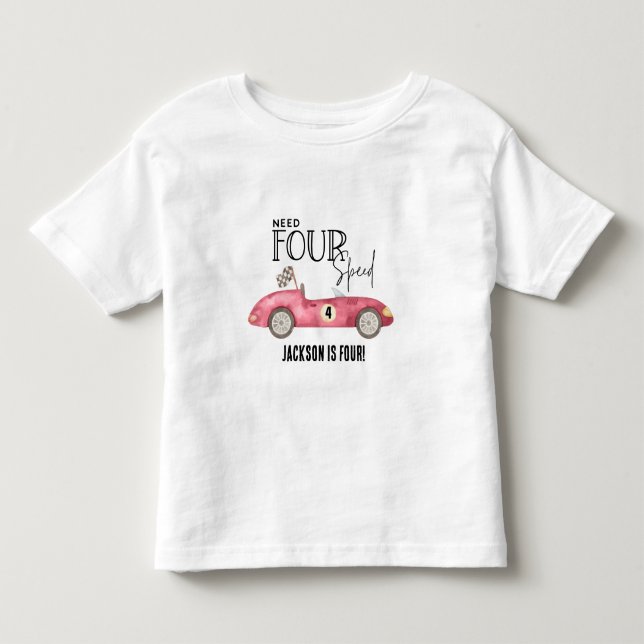 Camiseta Infantil Carro de corrida vermelho Precisa QUATRO Velocidad (Frente)