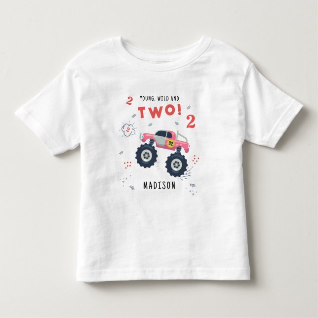 Camiseta Infantil Carro De Monstro Para Jovens Selvagens E Duas Cria (Frente)