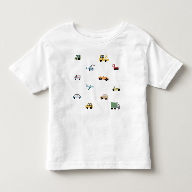Camiseta Infantil Carro de Transporte de Meninos Cute Padrão Monogra (Frente)