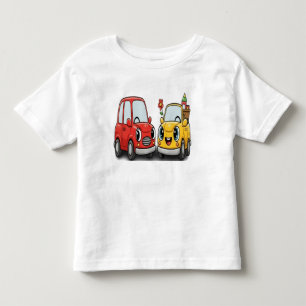 Camiseta Infantil Carros Felizes: Vermelho e Amarelo Melhores Amigos