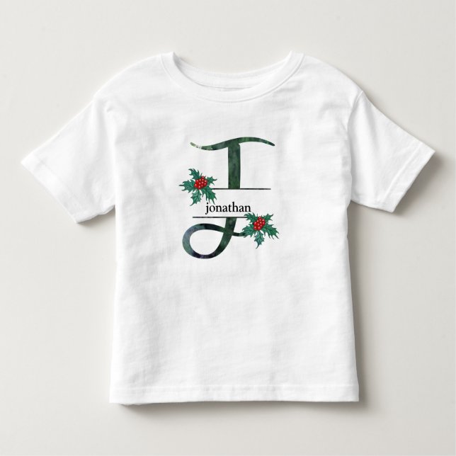 Camiseta Infantil *~* Carta J Natal Holly Berries Nome (Frente)