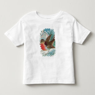 Camiseta Infantil Cartão de Natal que descreve um pisco de peito
