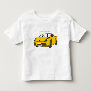 Camiseta Infantil Cartografia de carro esportivo amarelo e bonito