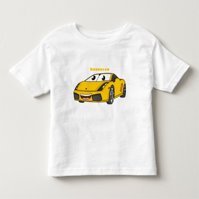 Camiseta Infantil Cartografia de carro esportivo amarelo e bonito (Frente)