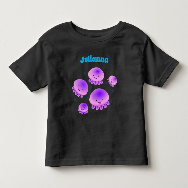 Camiseta Infantil Cartografia de medusa-púrpura-rosa-branca kawaii (Frente)