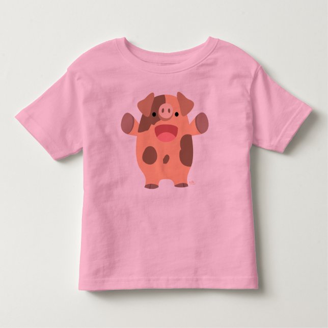 Camiseta Infantil Cartoon Amigável Porco para crianças T-shirt (Frente)