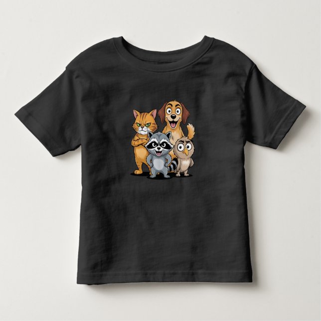 Camiseta Infantil Cartoon Animal Friends Team Illustration (Frente)