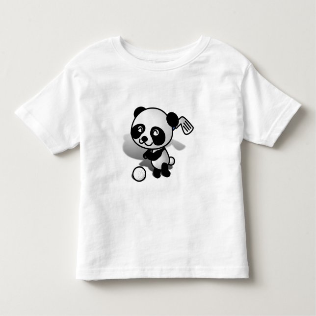Camiseta Infantil Cartoon Baby Panda Bear Golfing sobre o Verde (Frente)