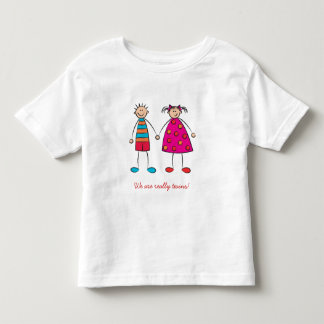 Camiseta Infantil Cartoon Boy + Girl Cute Twins Diversão Da T-shirt