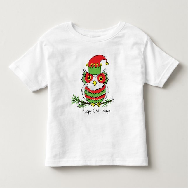 Camiseta Infantil Cartoon da Owl Christmas (Frente)