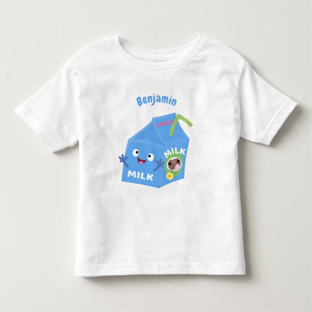 Camiseta Infantil Cartoon de cartonagem de leite feliz e bonito (Frente)