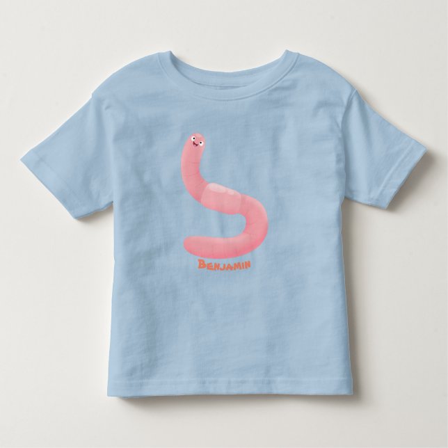 Camiseta Infantil Cartoon de minhoca rosa-branca (Frente)
