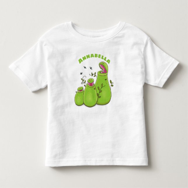 Camiseta Infantil Cartoon de plantas carnívoras verdes e engraçadas (Frente)