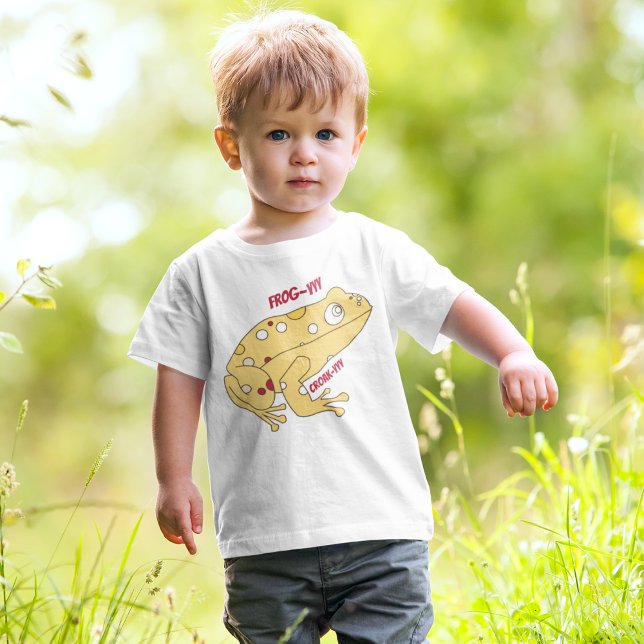Camiseta Infantil Cartoon de Sapo amarelo (cute yellow frog toddler baby t-shirt.)