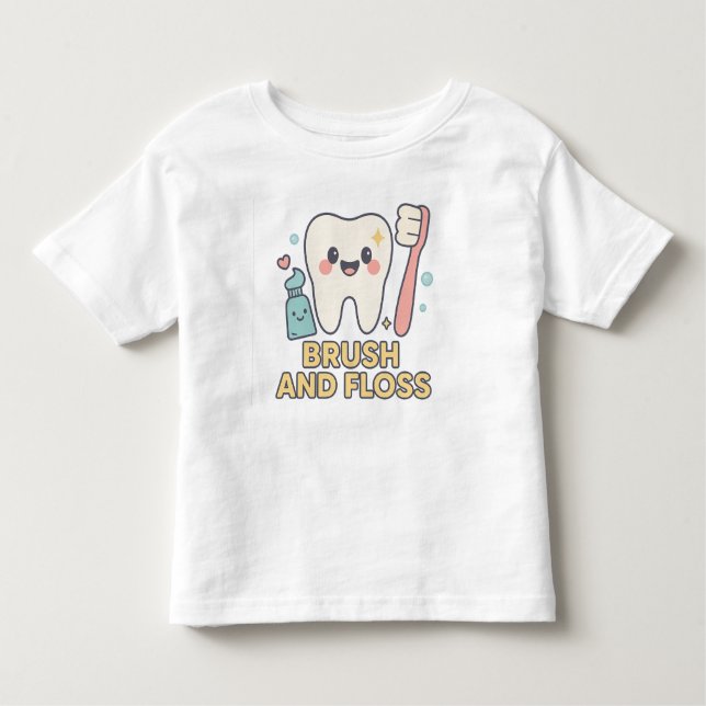 Camiseta Infantil Cartoon dos dentes-cegos - Higiene dental do pince (Frente)