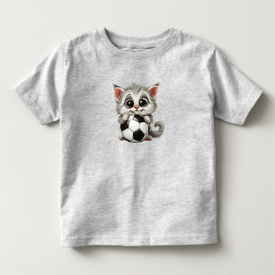 Camiseta Infantil Cartoon Engraçado Gato Segurando Bola de Futebol