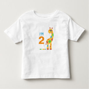 Camiseta Infantil Cartoon Girafa Colorida - Eu sou 2 Aniversário