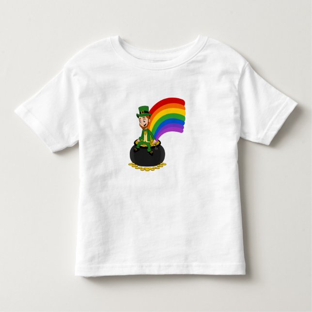 Camiseta Infantil Cartoon leprechaun sentado sobre um pote de ouro (Frente)