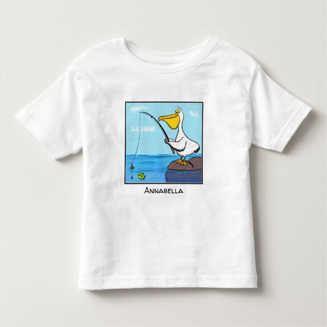 Camiseta Infantil Cartoon pelicano de pesca engraçado (Frente)