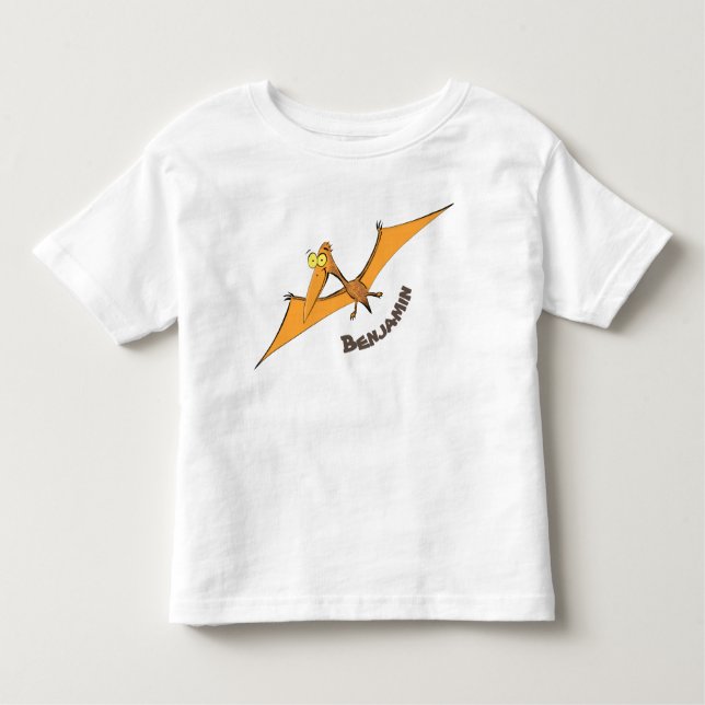 Camiseta Infantil Cartoon voador de pterodátilo, cor de laranja giro (Frente)