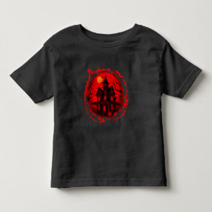 CAMISETA INFANTIL CASA ASSOMBRADA DE HALLOWEEN SILHUETA PRETA VERMEL