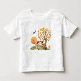 Camiseta Infantil Casa encantadora de campo com cervos na floresta