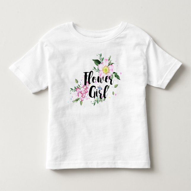 Camiseta Infantil Casamento de Aquarela Floral Rosa Rosa (Frente)