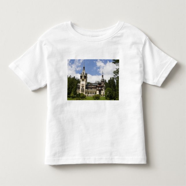 Camiseta Infantil Castelo de Peles do Século XVIII, Sinaia, Romênia, (Frente)