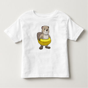 Camiseta Infantil Castor a nadar com anel de Natação