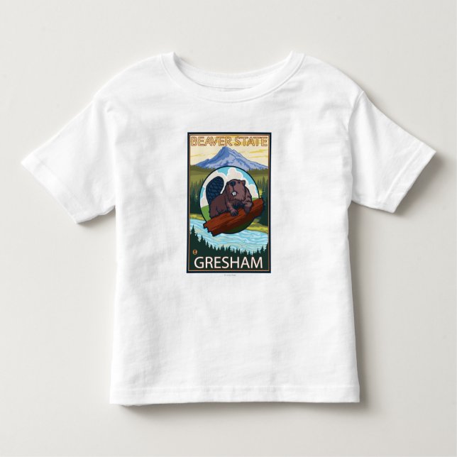 Camiseta Infantil Castor & capa do Mt. - Gresham, Oregon (Frente)
