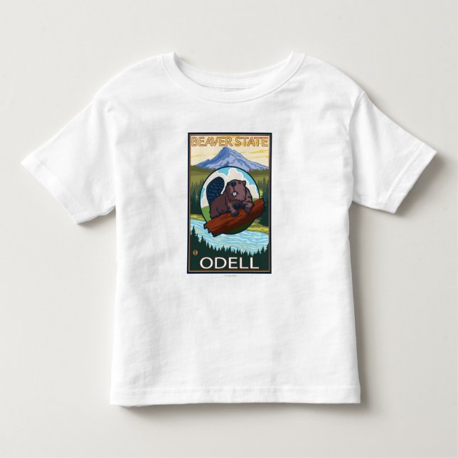 Camiseta Infantil Castor & capa do Mt. - Odell, Oregon (Frente)