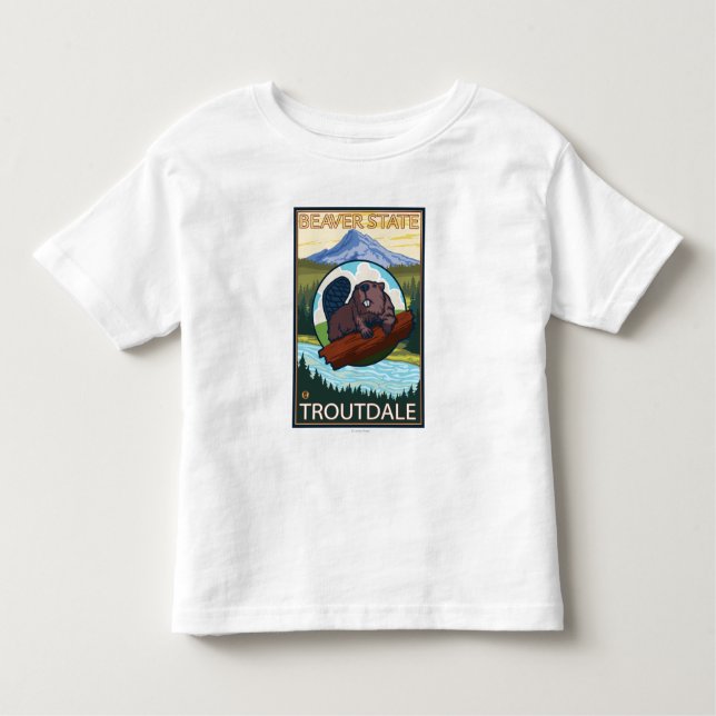 Camiseta Infantil Castor & capa do Mt. - Troutdale, Oregon (Frente)