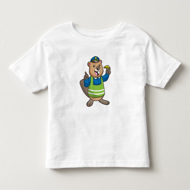 Camiseta Infantil Castor como agente da polícia com assobio (Frente)