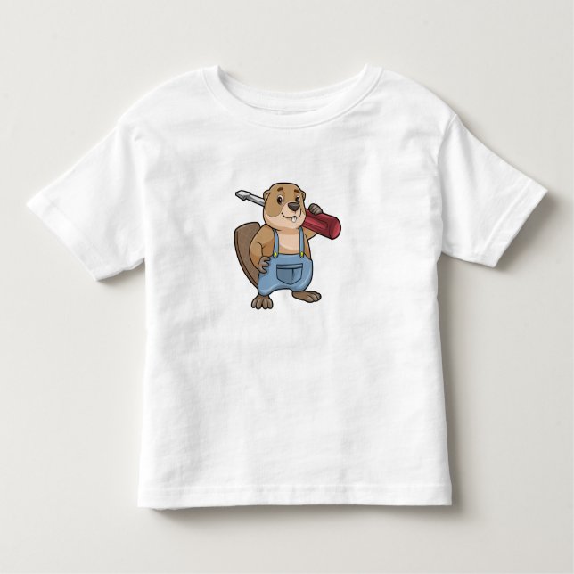 Camiseta Infantil Castor como artesão com chave inglesa (Frente)