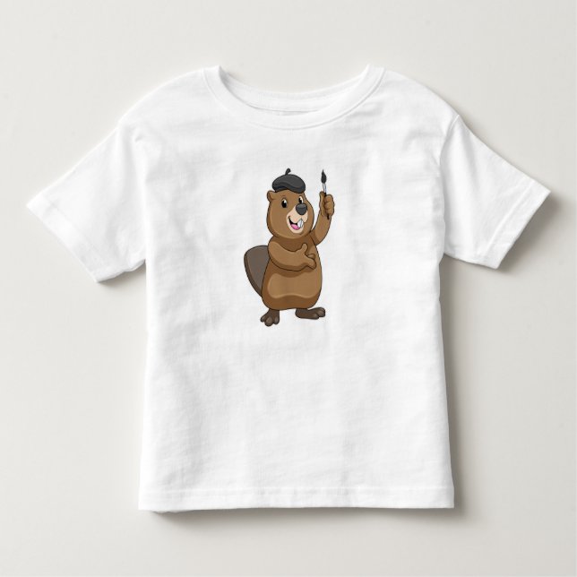 Camiseta Infantil Castor como Pintor com Pincel de Tinta (Frente)