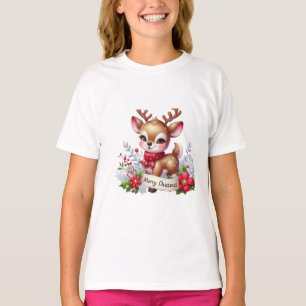 Camiseta Infantil Casual com Estampa de Veado e Fl