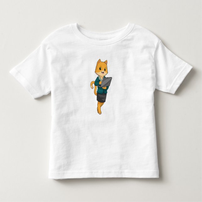 Camiseta Infantil Cat como Secretário com Laptop (Frente)