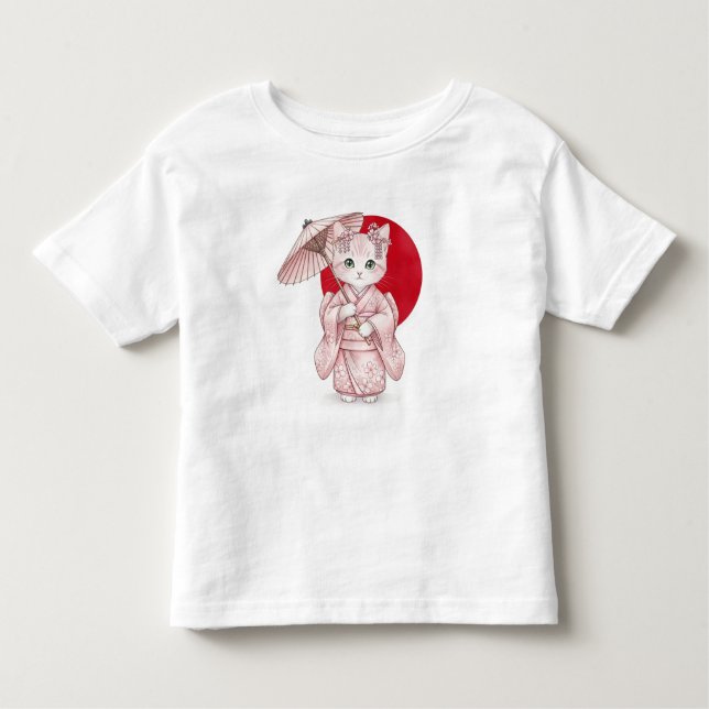 Camiseta Infantil  Cat in Pink Kimono, by Natasha Us   (Frente)