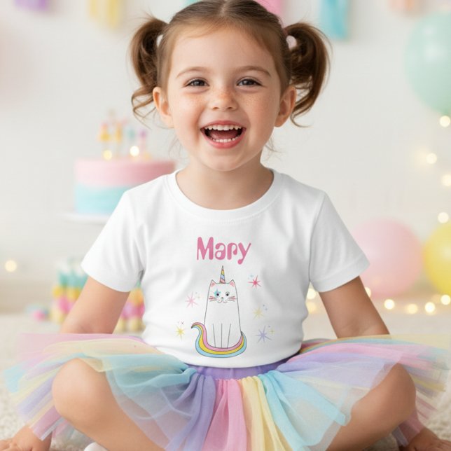 Camiseta Infantil Caticorn Cat Meow-Gical Girl name T-Shirt (Criador carregado)