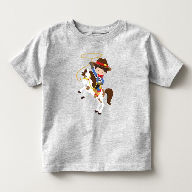 Camiseta Infantil Caubói, Xerife, Cavalo, Laço, Faroeste, Cabelo Cas (Frente)