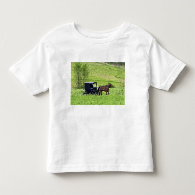 Camiseta Infantil Cavalo Amish e charrete perto de Berlim, Ohio. (Frente)