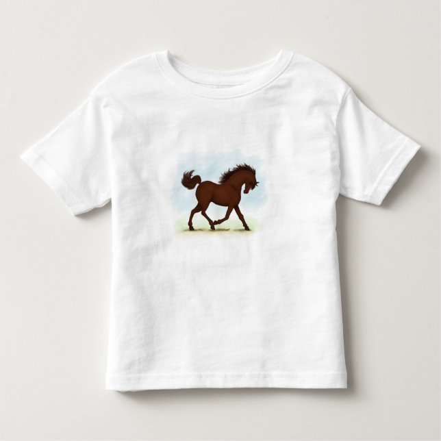 Camiseta Infantil Cavalo castanho equestre (Frente)