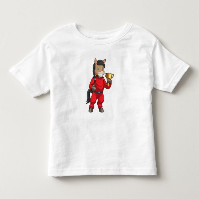 Camiseta Infantil Cavalo como campeão com troféu (Frente)
