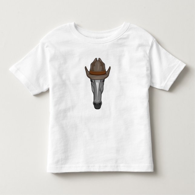 Camiseta Infantil Cavalo como Cowboy com Chapéu (Frente)