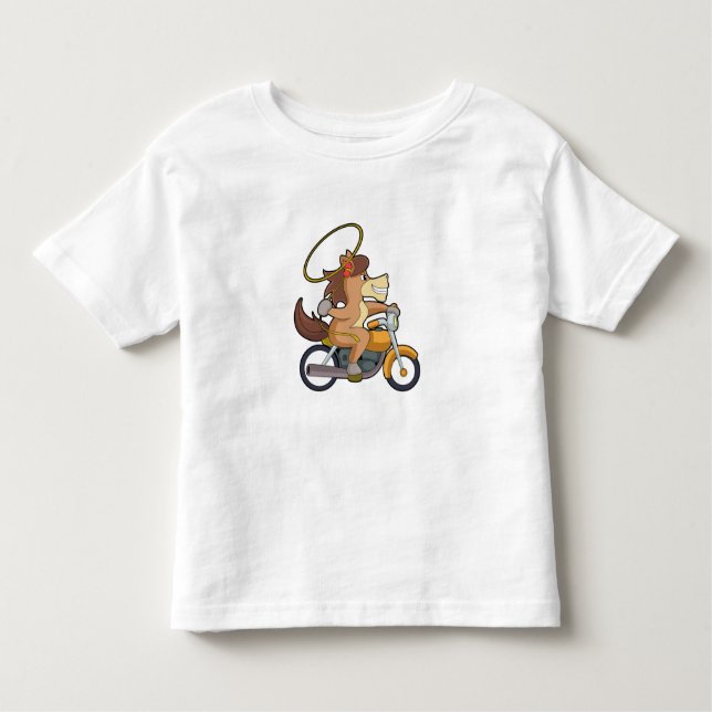 Camiseta Infantil Cavalo como Cowboy com Laço & Moto (Frente)