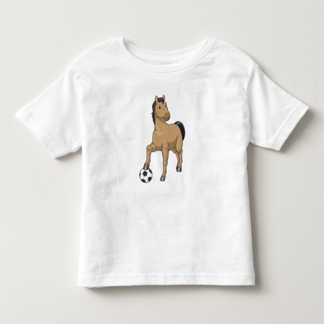 Camiseta Infantil Cavalo como jogador de futebol com futebol (Frente)