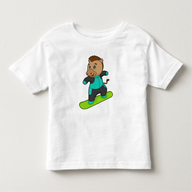 Camiseta Infantil Cavalo como Snowboarder com Snowboard (Frente)